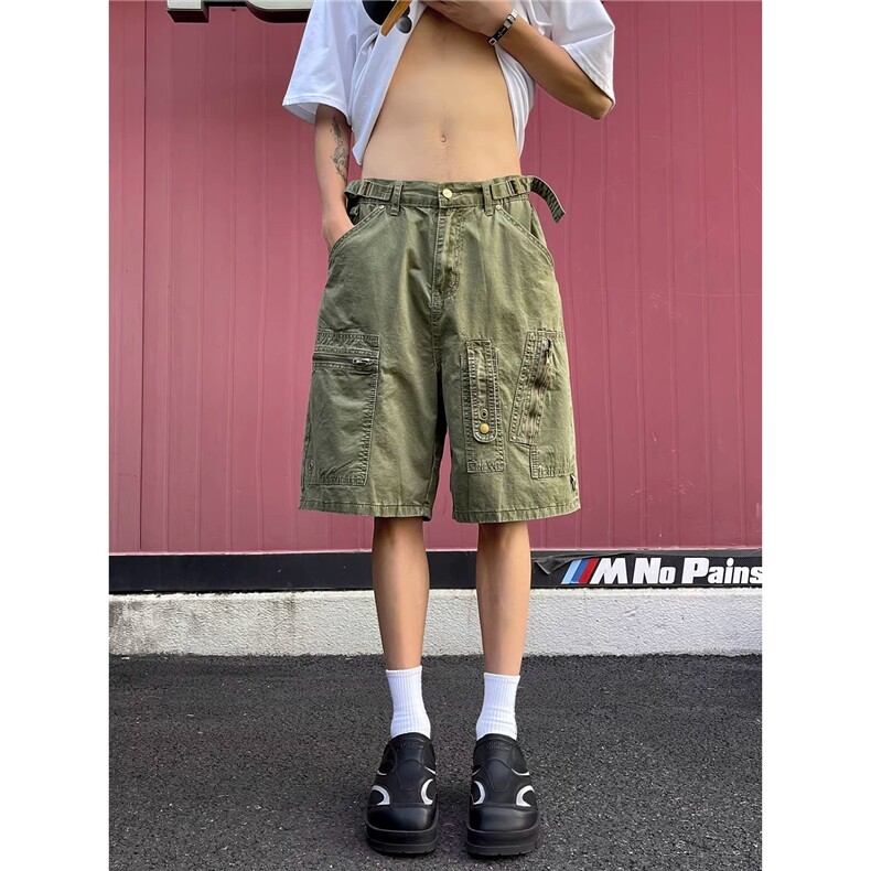 美式高街工装短裤男夏季潮牌痞帅宽松休闲小众水洗直筒五分裤，男装牛仔裤，星座506A