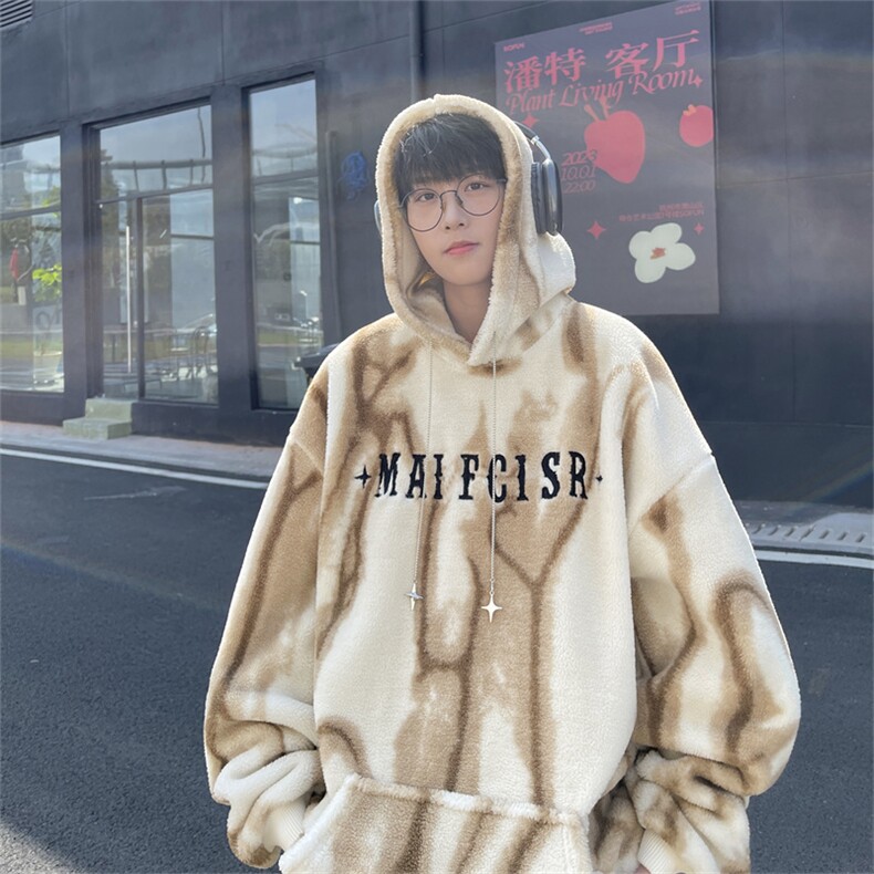 水墨扎染羊羔绒连帽卫衣复合超柔绒750克连帽棉衣XZ301AY05P95,男装棉衣,星座301A