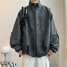 PY9099/P85新款宽松机能风磨砂皮衣皮夹克男休闲百搭痞帅上衣外套，男装夹克，电商A141