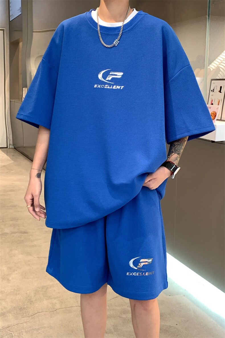 ！2025夏季男士华夫格短袖T恤套装学生一套HTZ76P50,男装T恤,电商B220
