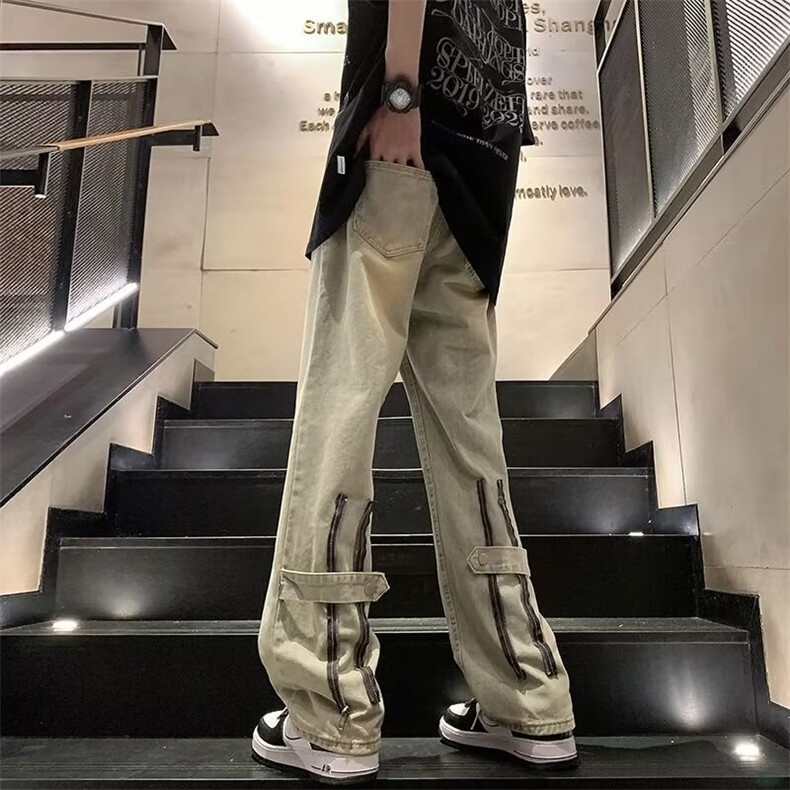 美式高街牛仔裤男小众设计感hiphop水洗复古宽松直筒裤N3066-p43图片