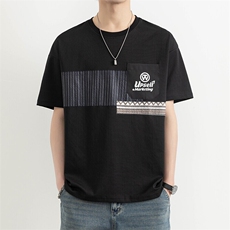 25166-特P40夏季口袋装饰圆领T恤男打底衫个性拼接撞色短袖t恤男，男装T恤，电商D310B-1