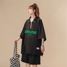 中性夏季潮牌字母印花上衣运动休闲宽松情侣套装TZ753-P75控98，男装休闲套装，A247A