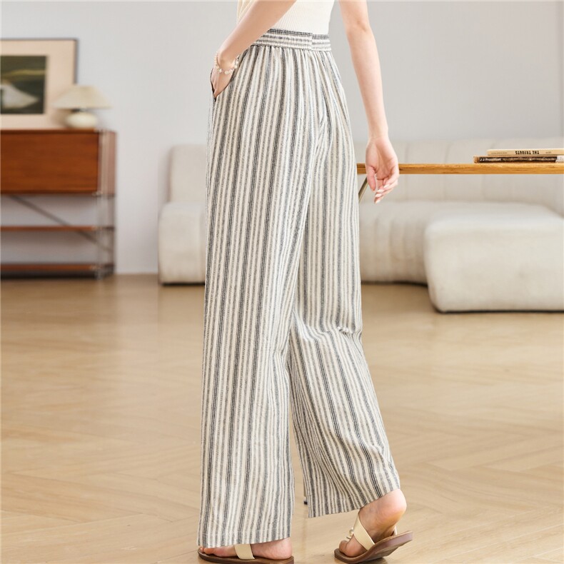 2026新款女春秋季显瘦韩版宽松条纹直筒百搭休闲裤，女装休闲裤，独衣靓