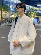 新款夜景飞行夹克男棒球领个性插螺纹宽松上衣外套A157B-J88-P78，男装夹克，电商A157B