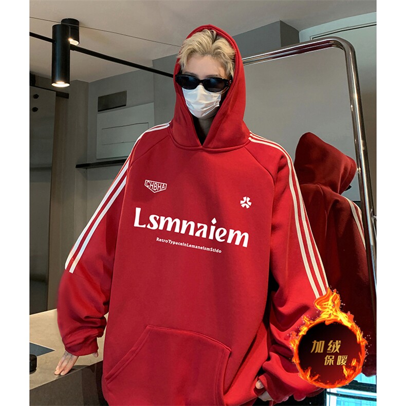 抖音得物供货提供视频秋冬重磅美式宽松织带连帽卫衣04199,男装卫衣,电商A486