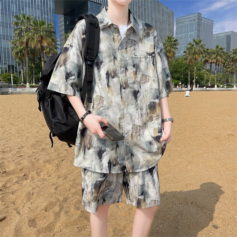 夏季海边沙滩男女同款休闲套装潮牌宽松大码XZ102B-1-TZ2565P55,男装休闲套装,星座102B-1