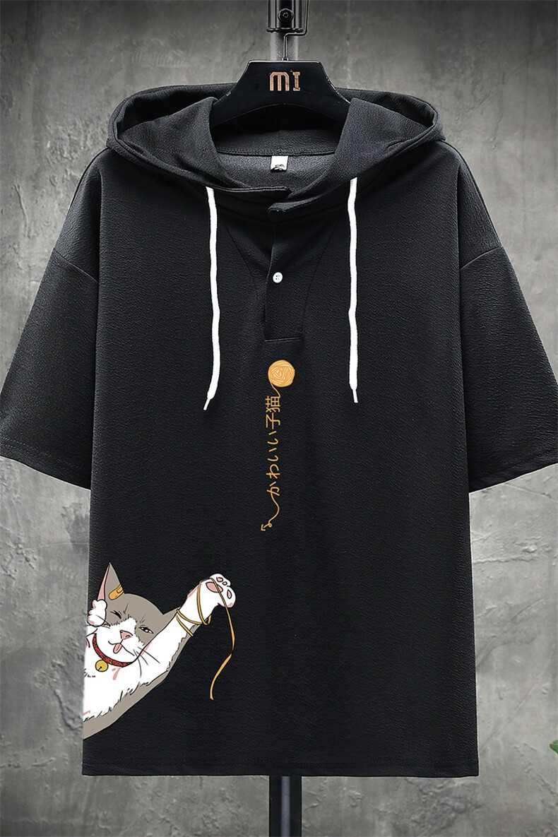 LD54013-P45连帽短袖t恤男大码胖子带帽五分袖中袖展架,男装T恤,电商A040A