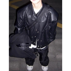 简约时尚阿尔法皮料垫肩短宽皮衣流行气质潮流新款ins百搭，男装皮衣，星座506A