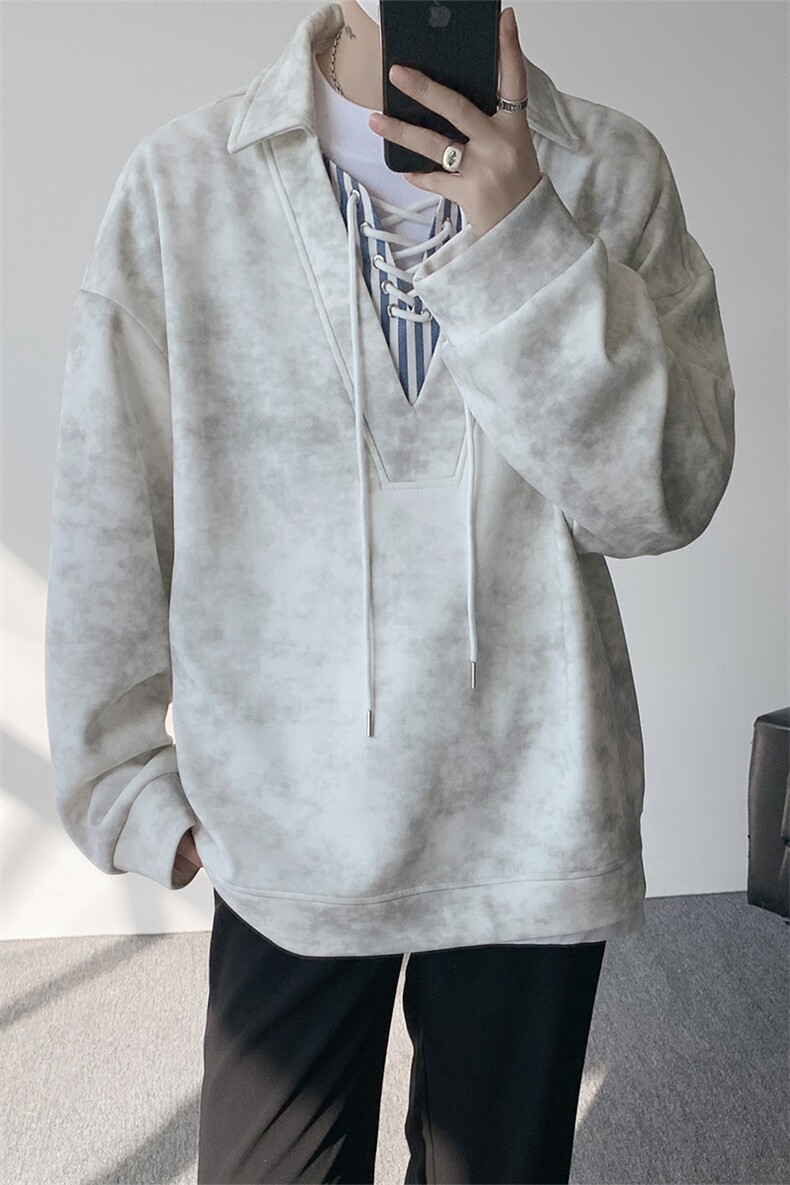 WY10151-特P48控88小众扎染撞色拼接条纹假两件大码男宽松卫衣,男装卫衣,电商A059