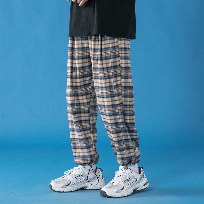 格子子裤子港风hiphop时尚中性风抽绳束脚裤休闲长裤KZ0009-P45,男装休闲裤,电商A128