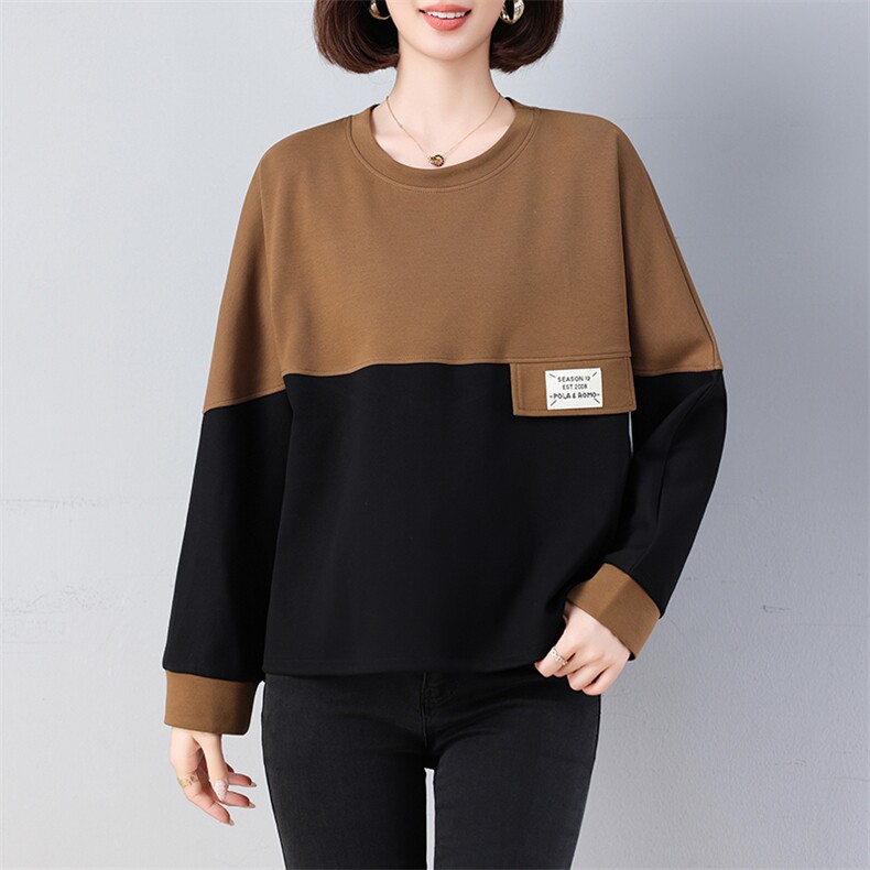2024秋新品拼接款套头卫衣863款宽松型常规棉,女装卫衣/绒衫,秋牧寒烟