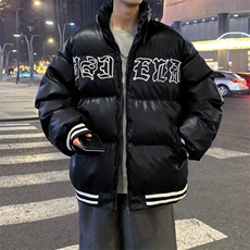 美式高街pu皮棉服男冬季痞帅宽松面包服外套潮牌设计感刺绣棉衣，男装棉衣，星座716-2