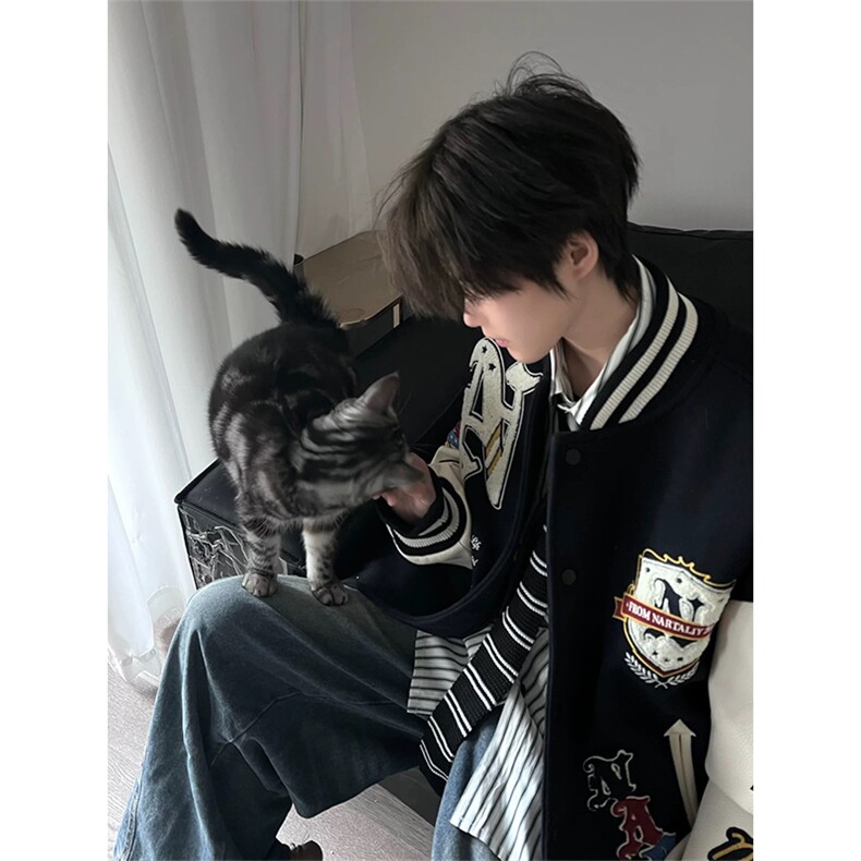 网图有货 美式植绒毛巾刺绣棒球服宽松夹克棉衣外套男女A1125-P80图片