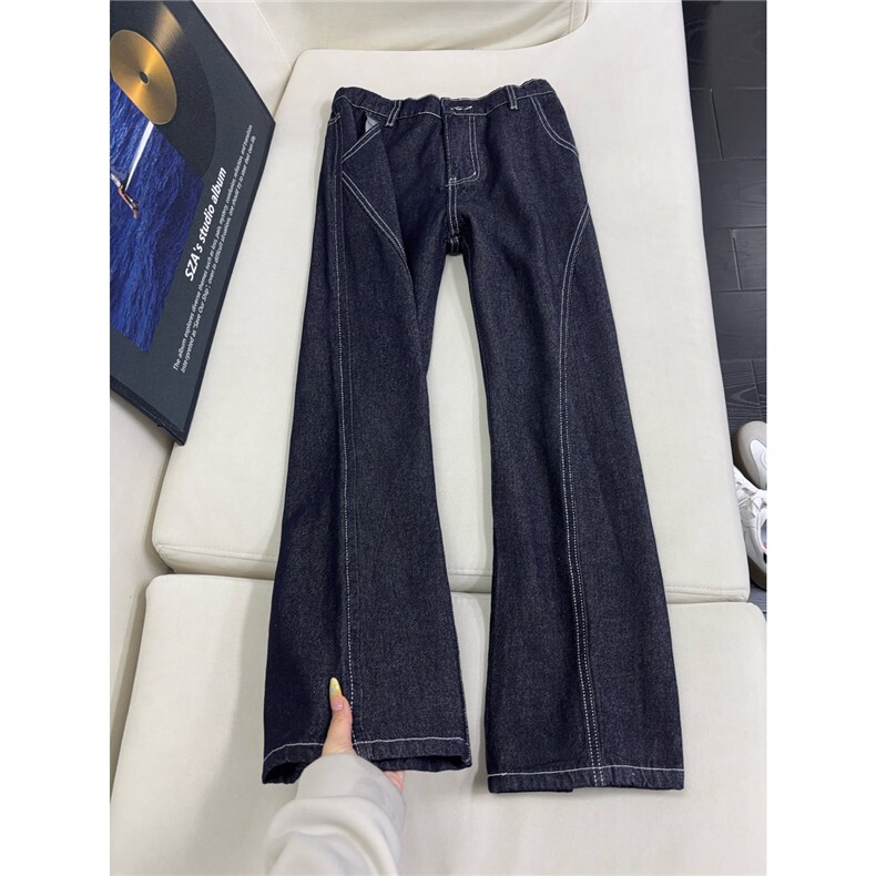 B221美式ins高街设计感修身微喇原色牛仔裤LK25592-特P45控78图片