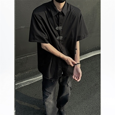 CS06-P50高街款黑墙风男女宽松短袖衬衫夏季半袖寸衫开衫上衣，男装衬衫，电商B327