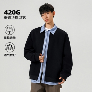 2026春季新款高克重华棉420g男宽松百搭假两件格子外套W5436特P48图片