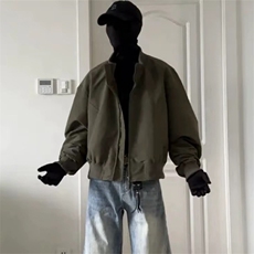抖音得物美式潮休闲夹克春季立领纯色复古工装加厚棉服外套MF01，男装夹克，电商A443