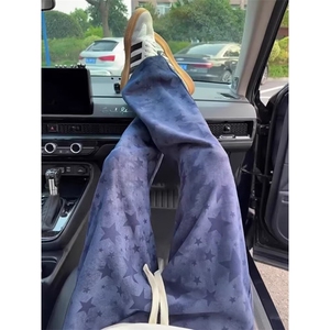 星星弯刀卫裤男女春季美式扎染阔腿裤子青少年百搭休闲裤 网图图片