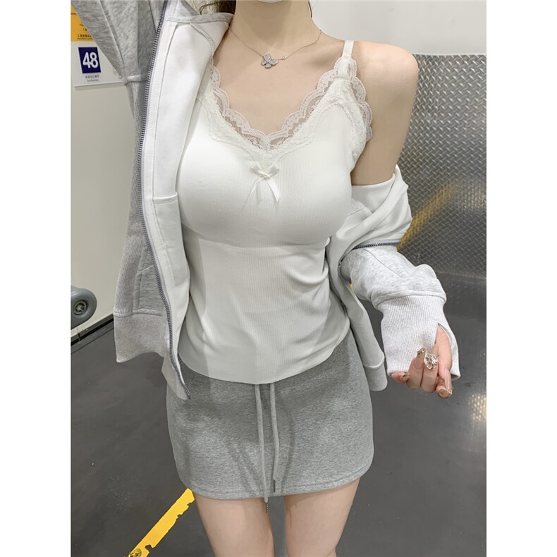 早秋韩版v领纯欲蕾丝边带胸垫肩带可调节内搭吊带背心女,女装背心吊带,梦白服饰厂