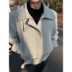 美式绑带正肩夹克男款秋冬潮牌可切换领型短款毛呢外套HH1043P80，男装夹克，星座1013-5