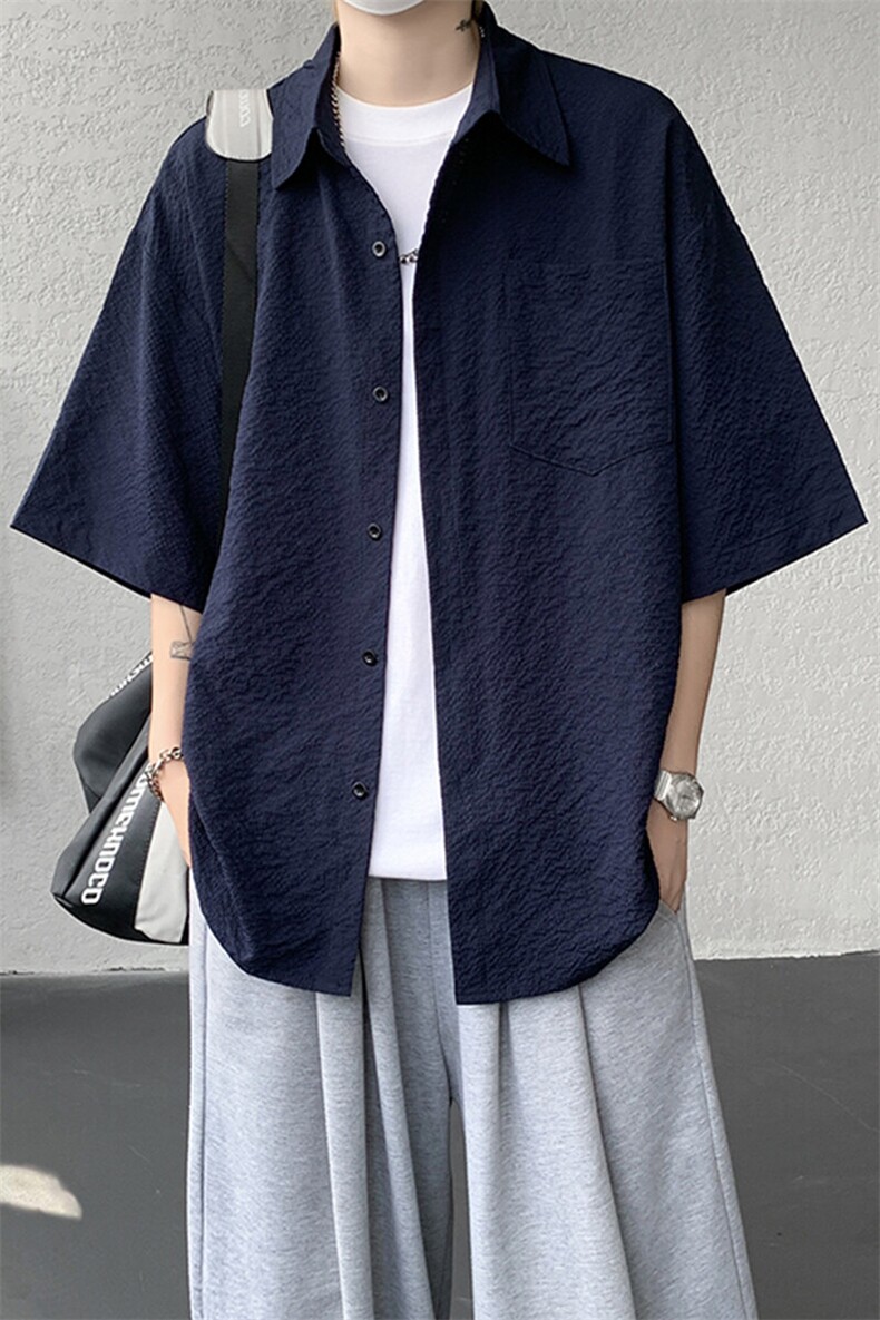 8XL-M泡泡纱盐缩肌理短袖衬衫男夏季冰丝外套防晒衬衣DC28011P36,男装衬衫,电商B312