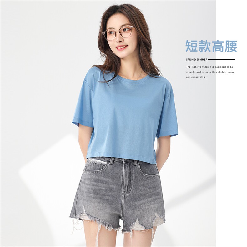 高腰短款显高凉感T恤女宽松显瘦透气,女装T恤,拓晨羊绒