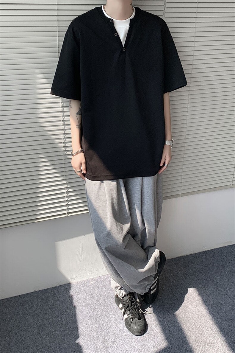 现货T10132-特批33控65夏季新款假两件曼巴棉大码撞色T恤,男装T恤,电商A059