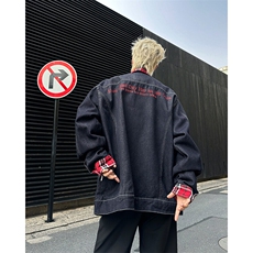 潮牌格子撞色翻领牛仔外套男女刺绣春秋情侣夹克上衣JK08365-P68，男装夹克，星座308B-1