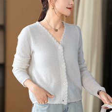 2024秋冬新款75%羊绒十二针V领花边编织羊绒开衫,女装羊绒衫,咔绒特, 2024秋冬新款75%羊绒十二针V领花边编织羊绒开衫,女装羊绒衫,咔绒特,