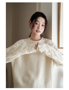 2025年秋季新款百搭女士三股绞花袖毛衣图片