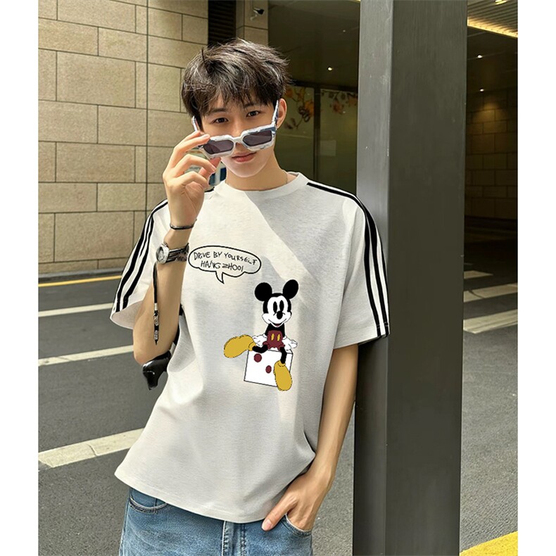 抖音得物高品质二开240克宽松纯棉美式潮牌三条杠织带短袖T恤，男装T恤，电商A486-1