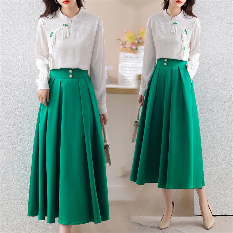 2025年春装时尚高腰显瘦A字半身裙女春秋季新款百搭气质优雅大摆，女装套装/套裙，时尚俏佳人