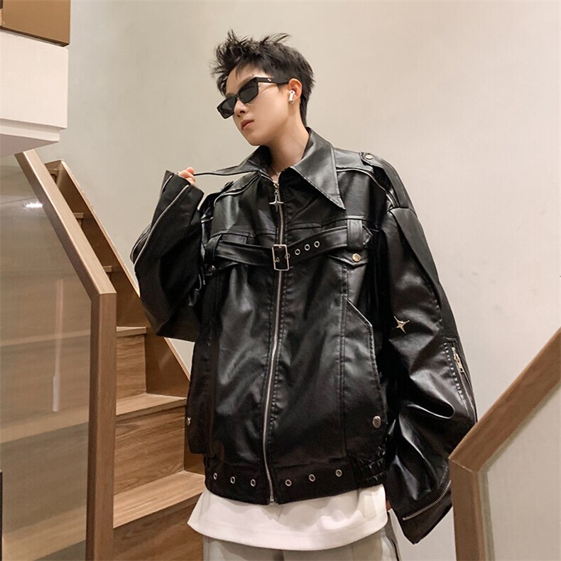 【有货】DJK8885-P100解构重工皮衣夹克男春秋季宽松短款机车服,男装夹克,星座603-2
