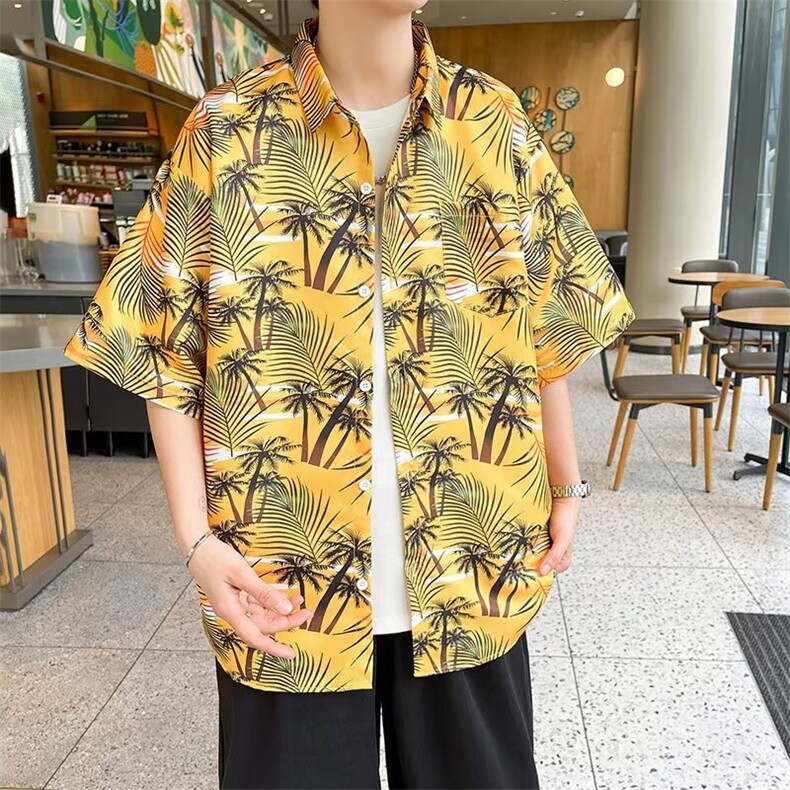 弹力布夏季男士印花短袖衬衫个性五分袖衬衣外套,男装衬衫,星座1013
