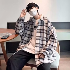 休闲格子衬衫男士春秋季防晒衬衣外套长袖宽松男生上衣服CS87P35，男装衬衫，星座410-2
