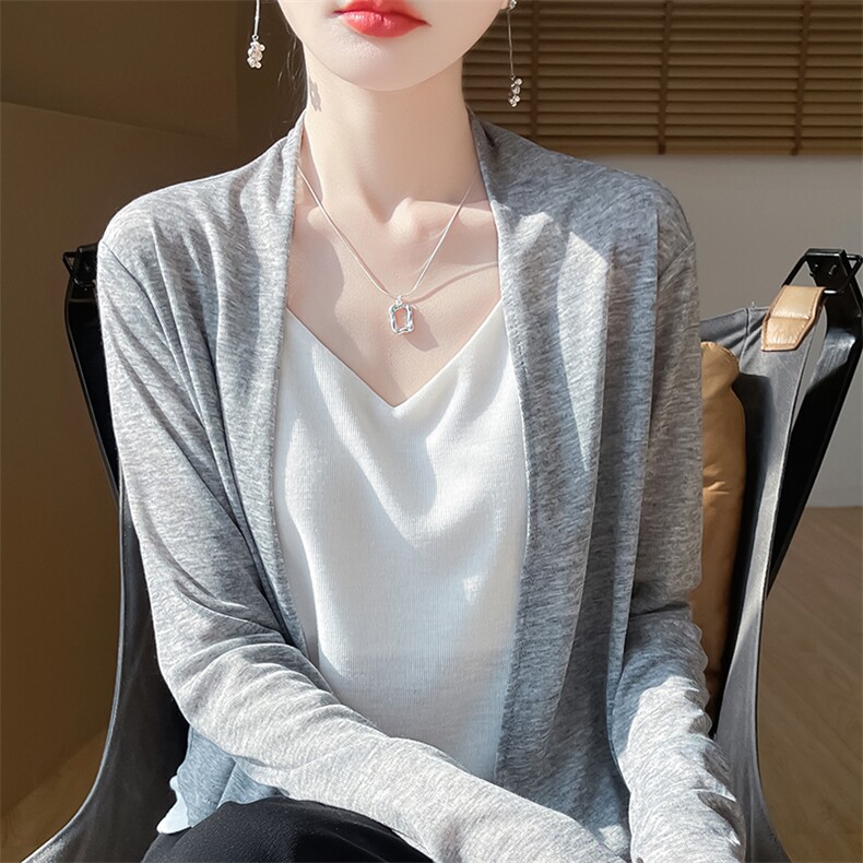 春季新款法式气质显无扣纯色长袖开衫,针织衫/毛衣,绒宛羊绒