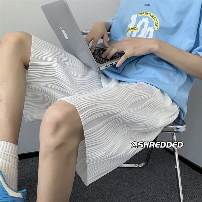 新款港风夏季潮男波浪条纹冰丝透气短裤五分裤K5003B315P35控48,男装休闲裤,电商B315