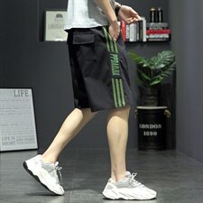 2021夏季新灰墙日系大码男条纹运动字母印花休闲短裤K2038-P35，男装休闲裤，电商A001