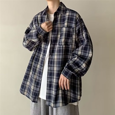 8101-P28格子长袖衬衫男2025新款秋季日系复古痞帅高级感衬衣，男装衬衫，电商B323A