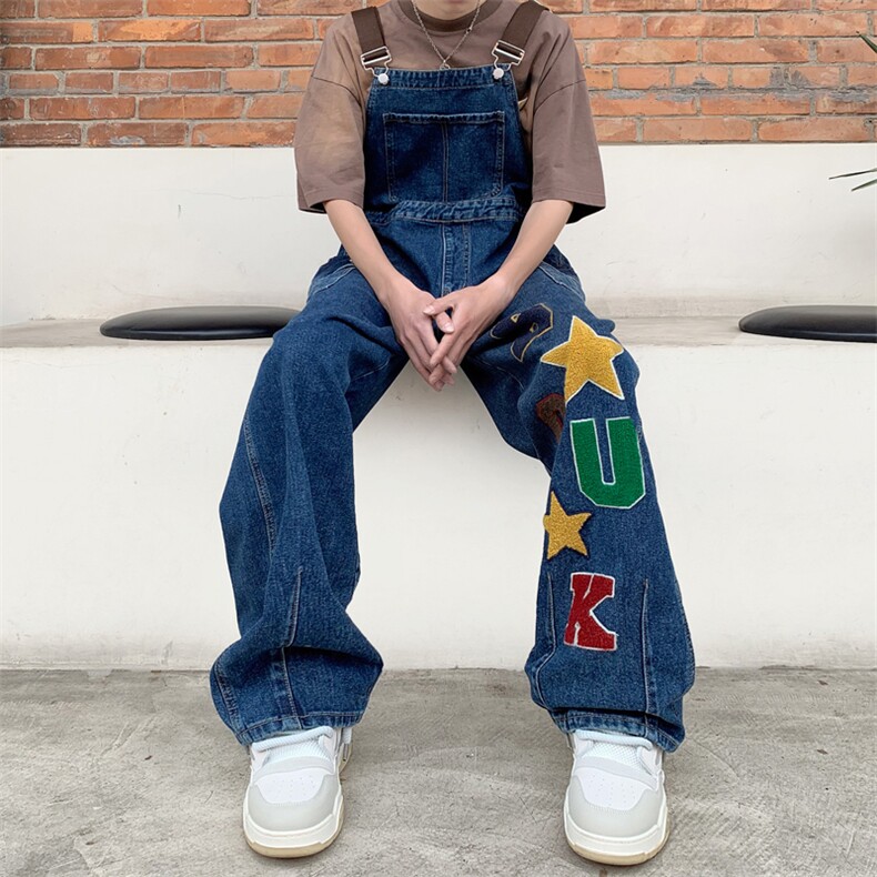美式高街hiphop背带裤男女宽松牛仔连体裤ins潮牌S01-P63,男装牛仔裤,星座308B-2