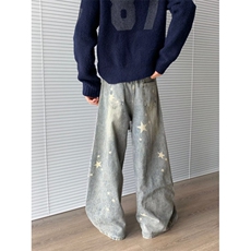 美式高街牛仔裤男女五角星直筒宽松2025秋冬ins长裤RK3195-P55，男装牛仔裤，星座412-3
