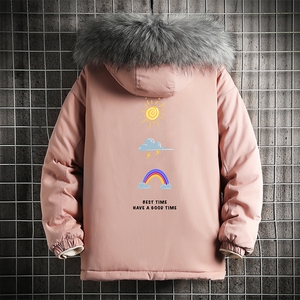 MM48141-P130 冬季大毛领棉衣男士大码加厚棉袄男棉服 网格图片