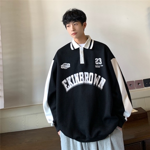 港风POLO领卫衣男情侣有中性风大码休闲套头外套男C7720P55控88图片