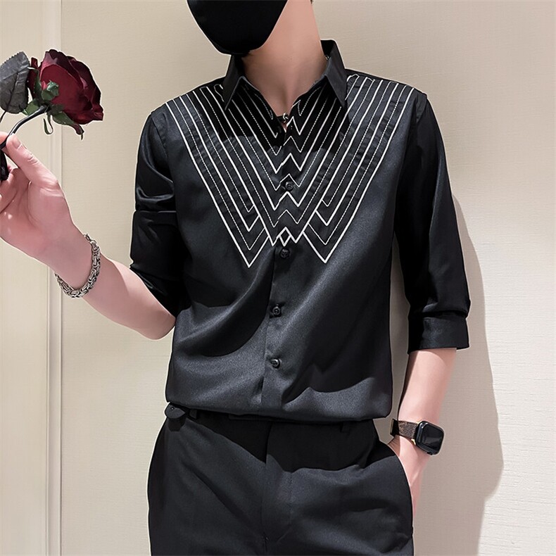 2025夏季新款男士韩版修身七分袖衬衫男痞帅衬衣301A-1/CS408/P55图片