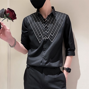 2025夏季新款男士韩版修身七分袖衬衫男痞帅衬衣301A-1/CS408/P55图片