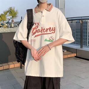 夏季ins潮牌宽松百搭五分短袖撞色翻领古着polo衫T1064-P30,男装Polo衫,星座512-2