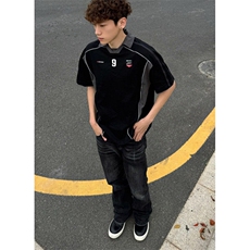 男装夏季新品美式球衣运动衣服翻领POLO衫男宽松拼接T恤T7506，男装T恤，星座1116A（原606A-3）