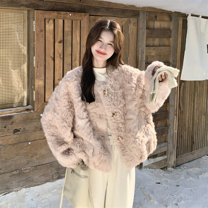 【新款】2B183-9080P205K328粉色皮毛一体甜美千金风粉色,女装短外套,2B183