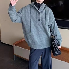 秋冬2025新款针织连帽套头毛衣外套男女同款宽松休闲百搭慵懒上衣，男装针织衫/毛衣，星座218-8